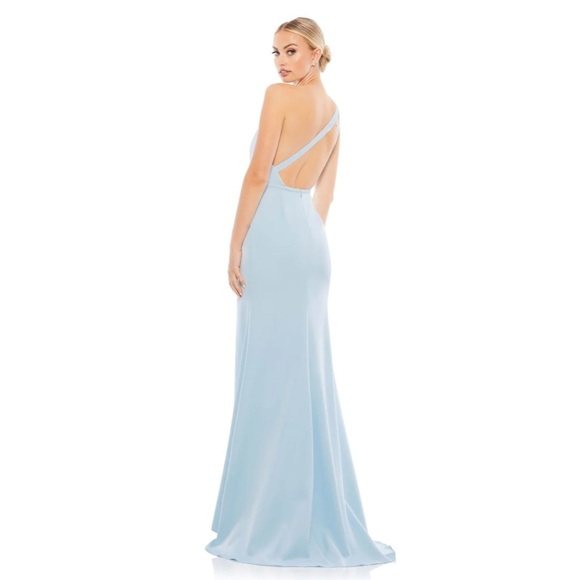 Ieena for Mac Duggal | 26266 One Shoulder Jersey Mermaid Gown In Powder Blue 8 - Picture 3 of 12